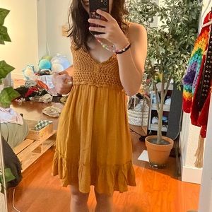 Blush Boho Yellow crochet knit mini dress